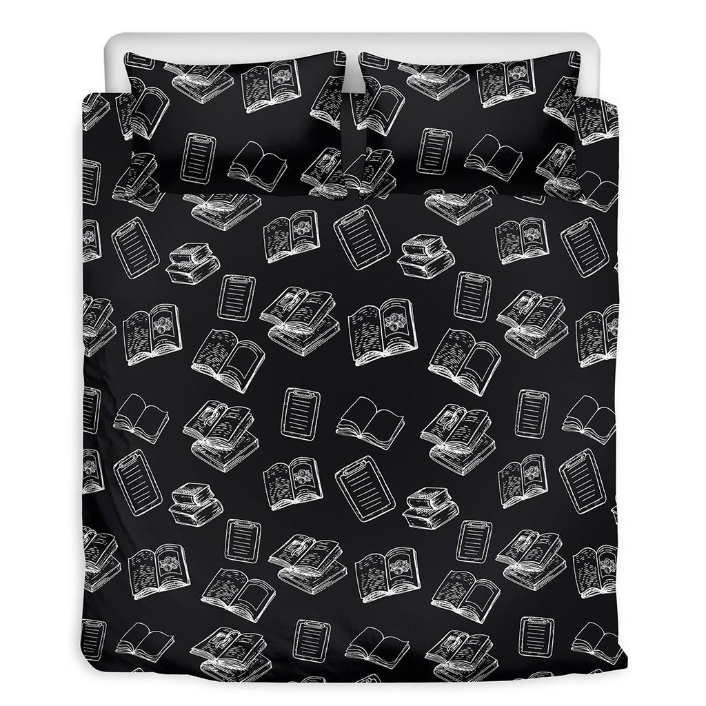 Black And White Books Pattern Print Duvet Cover Bedding Set