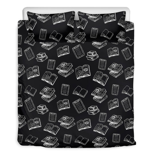 Black And White Books Pattern Print Duvet Cover Bedding Set