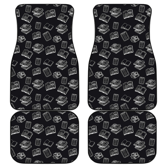Black And White Books Pattern Print Front and Back Car Floor Mats