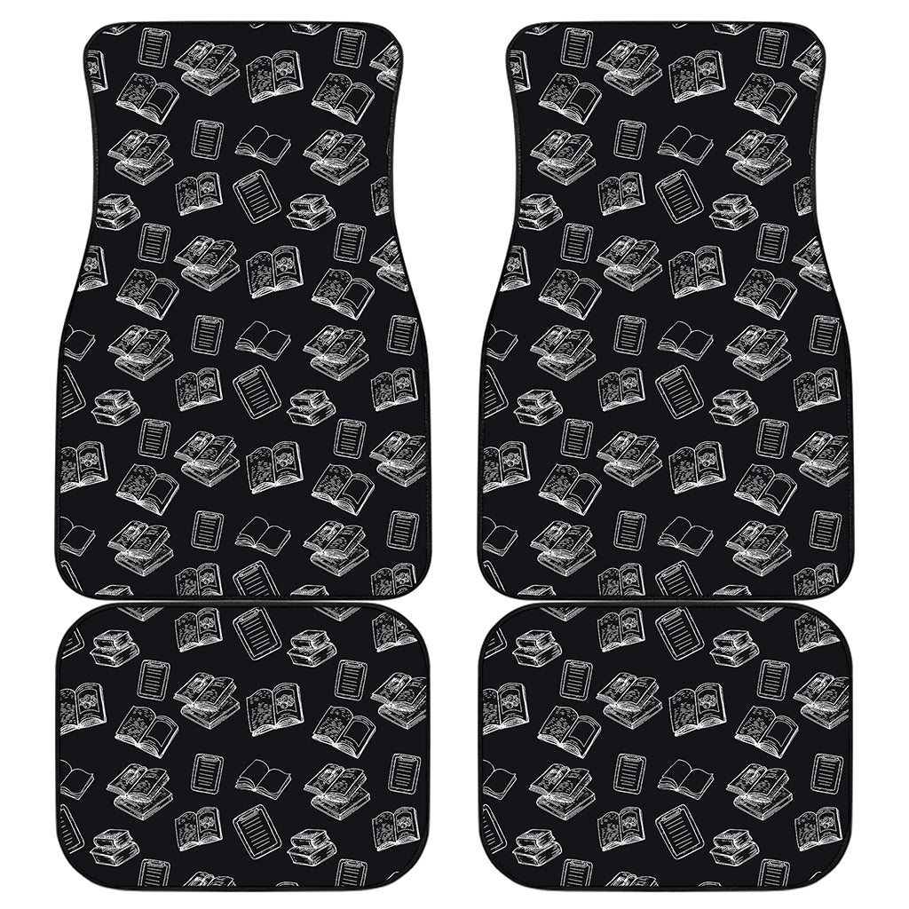 Black And White Books Pattern Print Front and Back Car Floor Mats