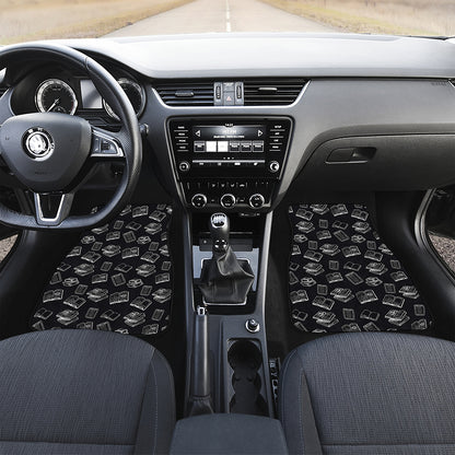 Black And White Books Pattern Print Front and Back Car Floor Mats
