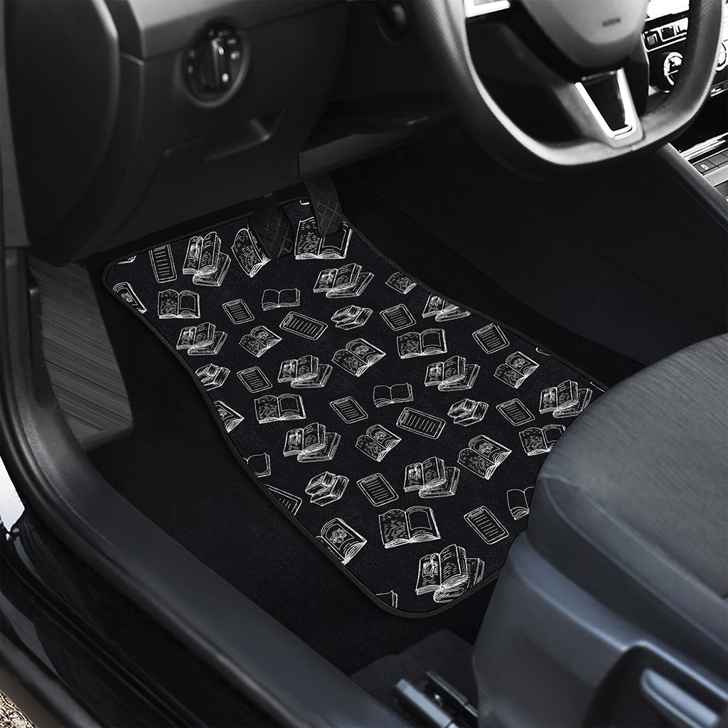Black And White Books Pattern Print Front and Back Car Floor Mats
