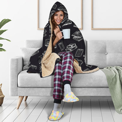 Black And White Books Pattern Print Hooded Blanket
