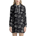 Black And White Books Pattern Print Pullover Hoodie Dress