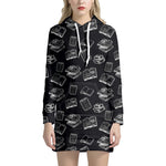 Black And White Books Pattern Print Hoodie Dress