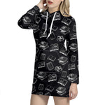 Black And White Books Pattern Print Hoodie Dress
