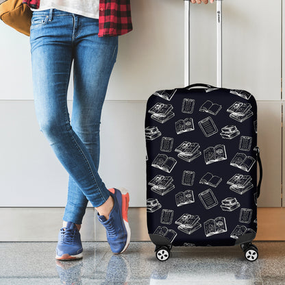 Black And White Books Pattern Print Luggage Cover