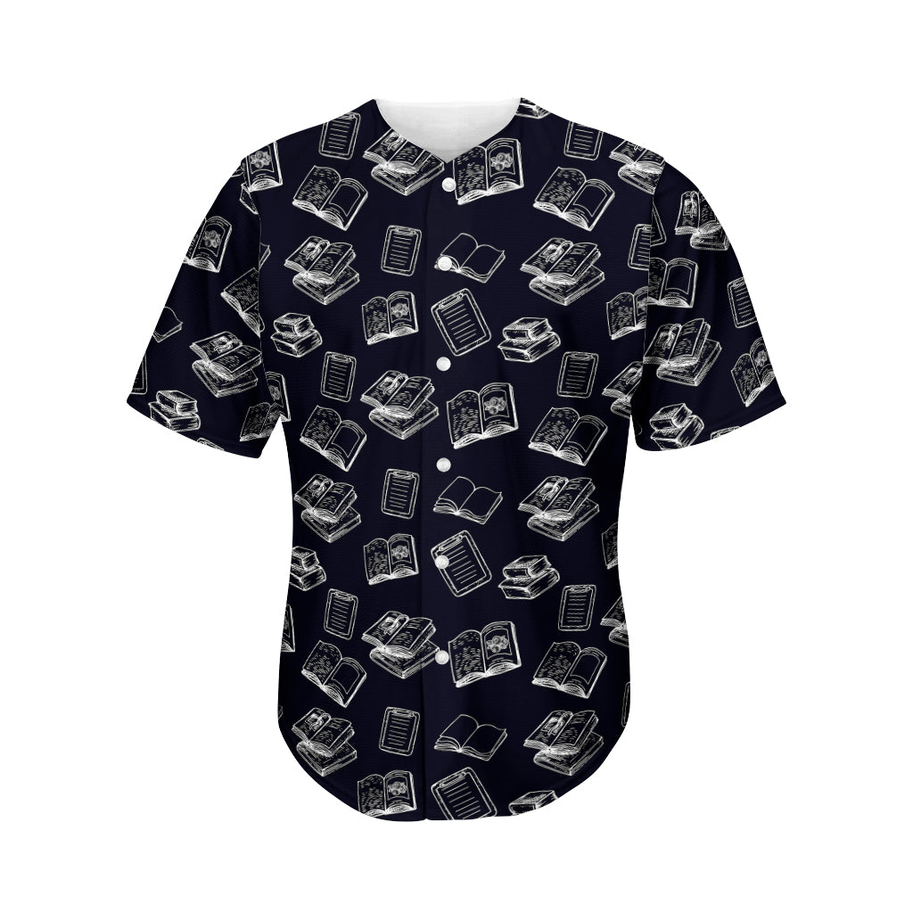 Black And White Books Pattern Print Men's Baseball Jersey