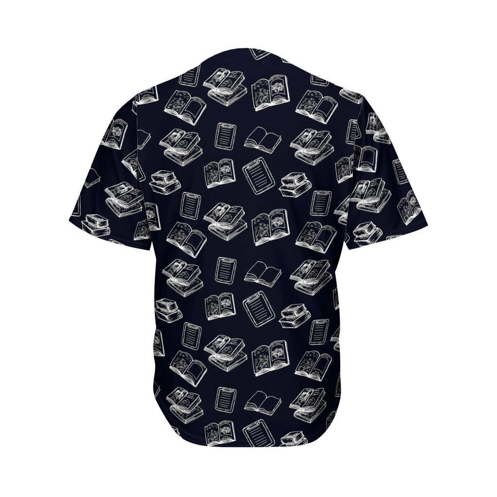 Black And White Books Pattern Print Men's Baseball Jersey