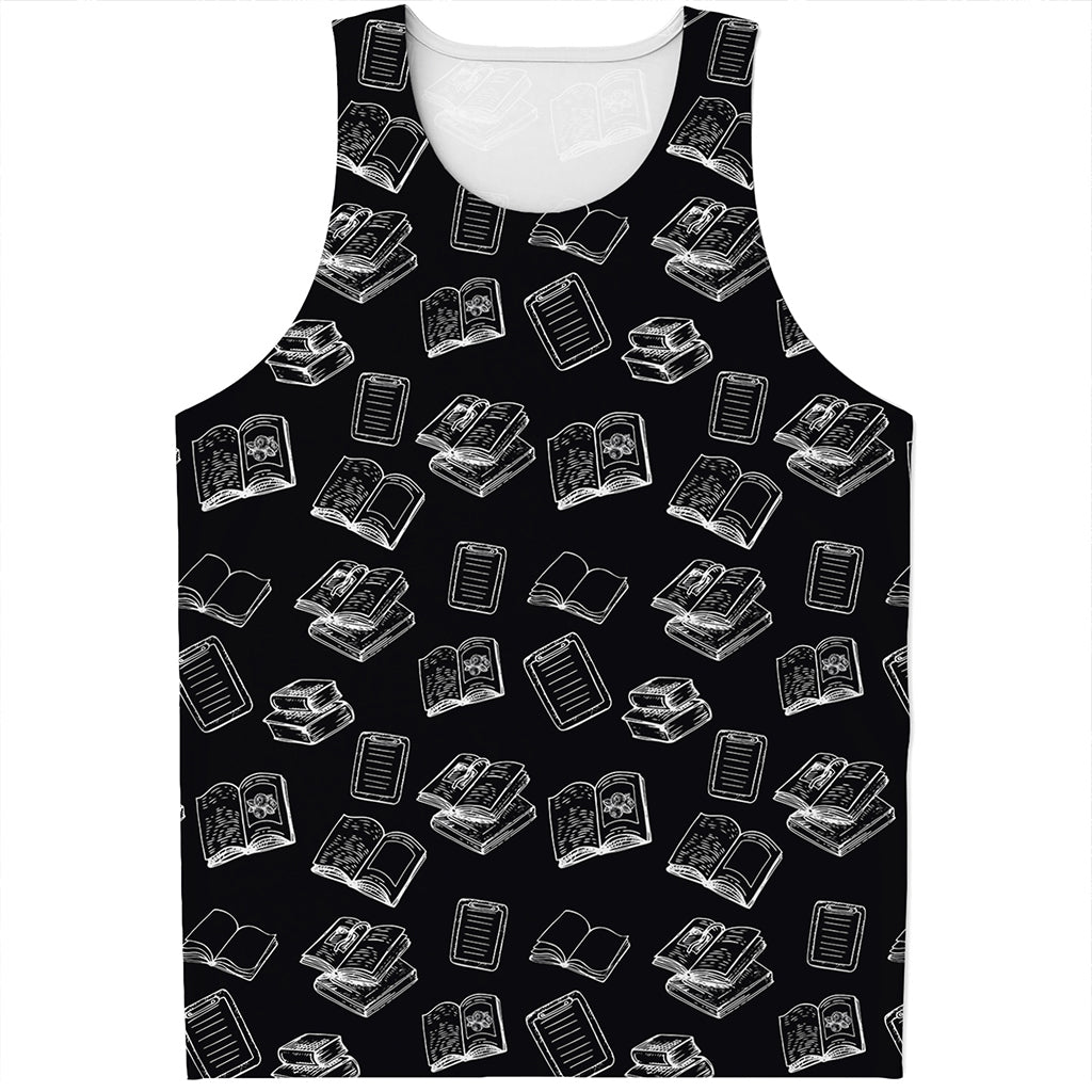 Black And White Books Pattern Print Men's Tank Top