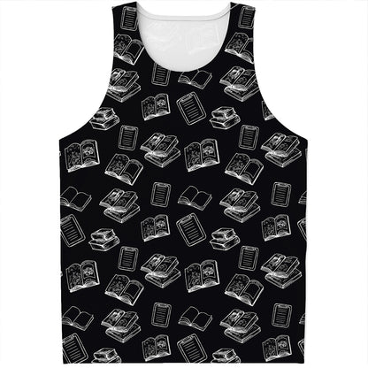 Black And White Books Pattern Print Men's Tank Top