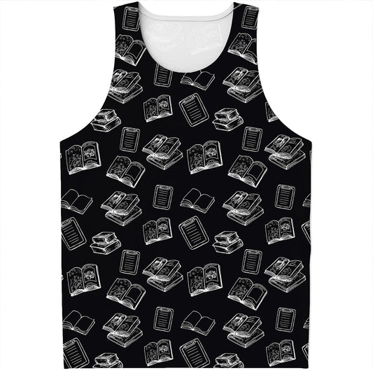 Black And White Books Pattern Print Men's Tank Top