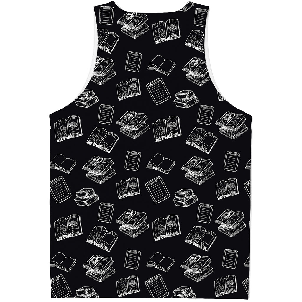 Black And White Books Pattern Print Men's Tank Top