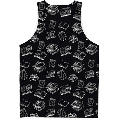 Black And White Books Pattern Print Men's Tank Top