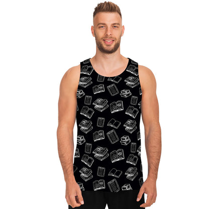 Black And White Books Pattern Print Men's Tank Top