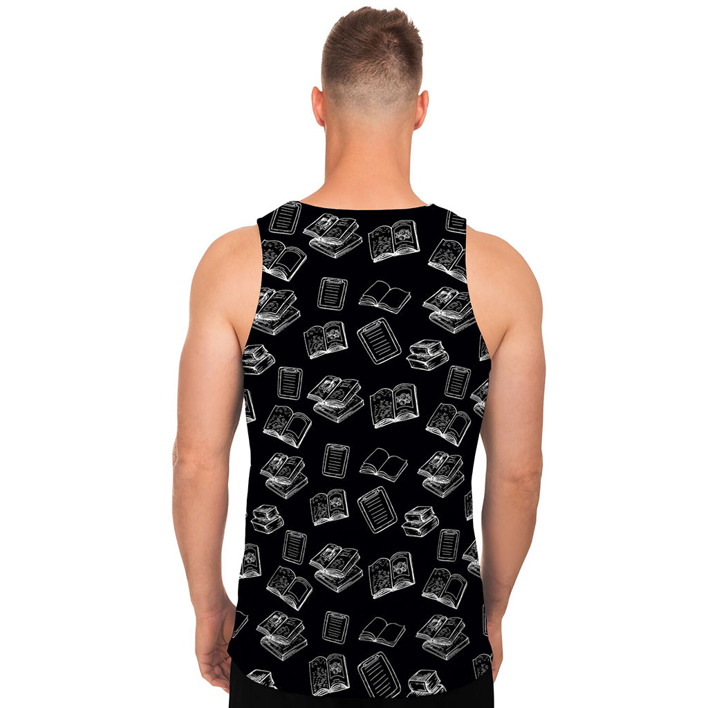Black And White Books Pattern Print Men's Tank Top