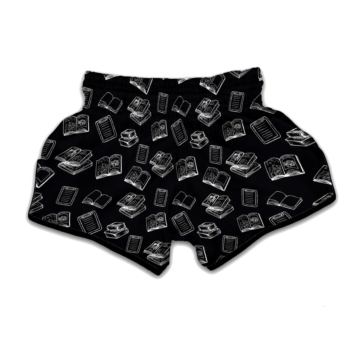 Black And White Books Pattern Print Muay Thai Boxing Shorts