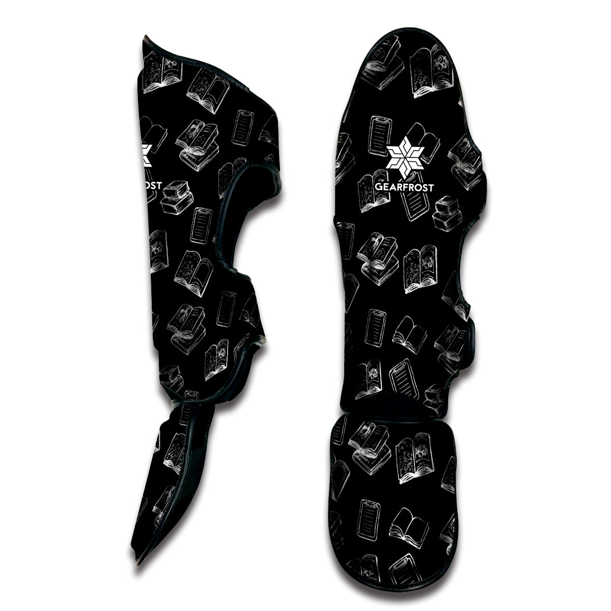 Black And White Books Pattern Print Muay Thai Shin Guard