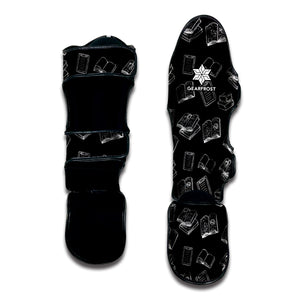 Black And White Books Pattern Print Muay Thai Shin Guard