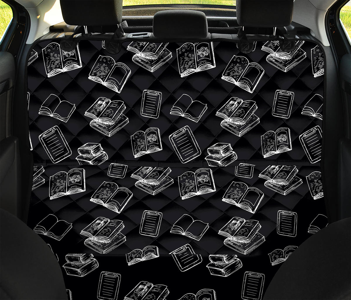 Black And White Books Pattern Print Pet Car Back Seat Cover