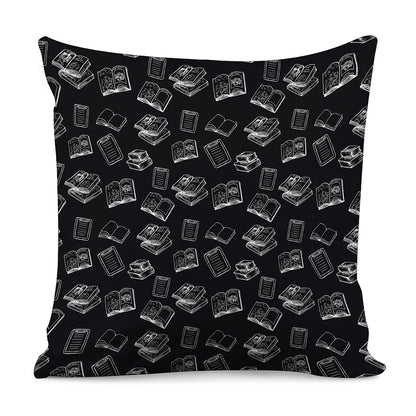 Black And White Books Pattern Print Pillow Cover