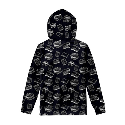 Black And White Books Pattern Print Pullover Hoodie