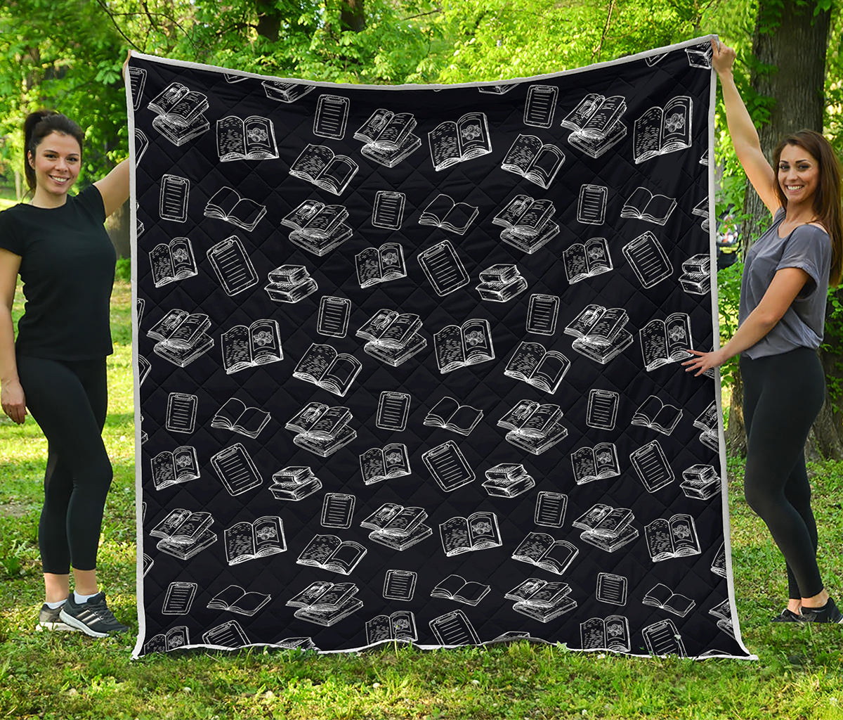 Black And White Books Pattern Print Quilt