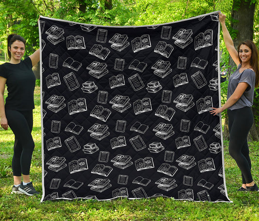 Black And White Books Pattern Print Quilt
