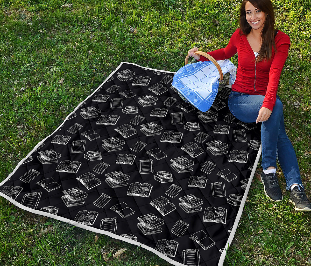 Black And White Books Pattern Print Quilt