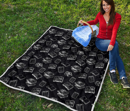 Black And White Books Pattern Print Quilt