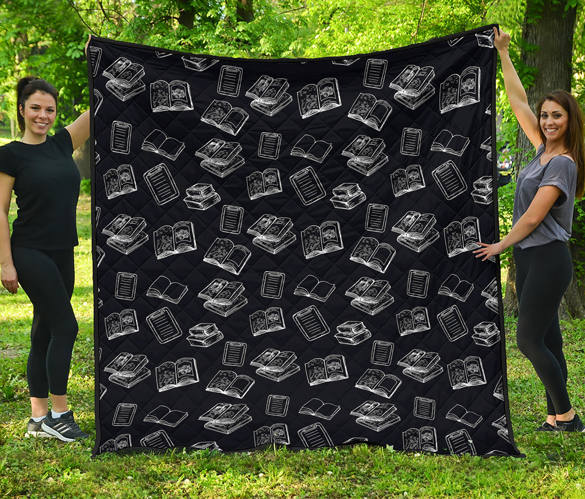 Black And White Books Pattern Print Quilt