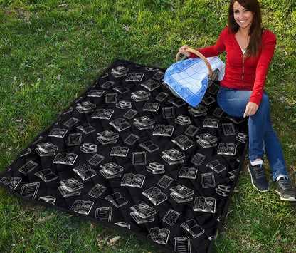 Black And White Books Pattern Print Quilt