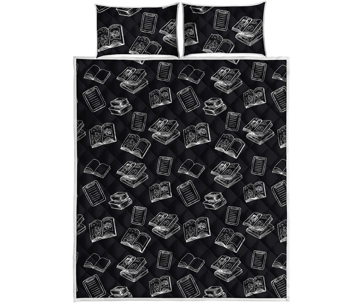 Black And White Books Pattern Print Quilt Bed Set