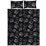 Black And White Books Pattern Print Quilt Bed Set