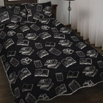 Black And White Books Pattern Print Quilt Bed Set
