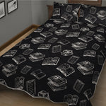 Black And White Books Pattern Print Quilt Bed Set