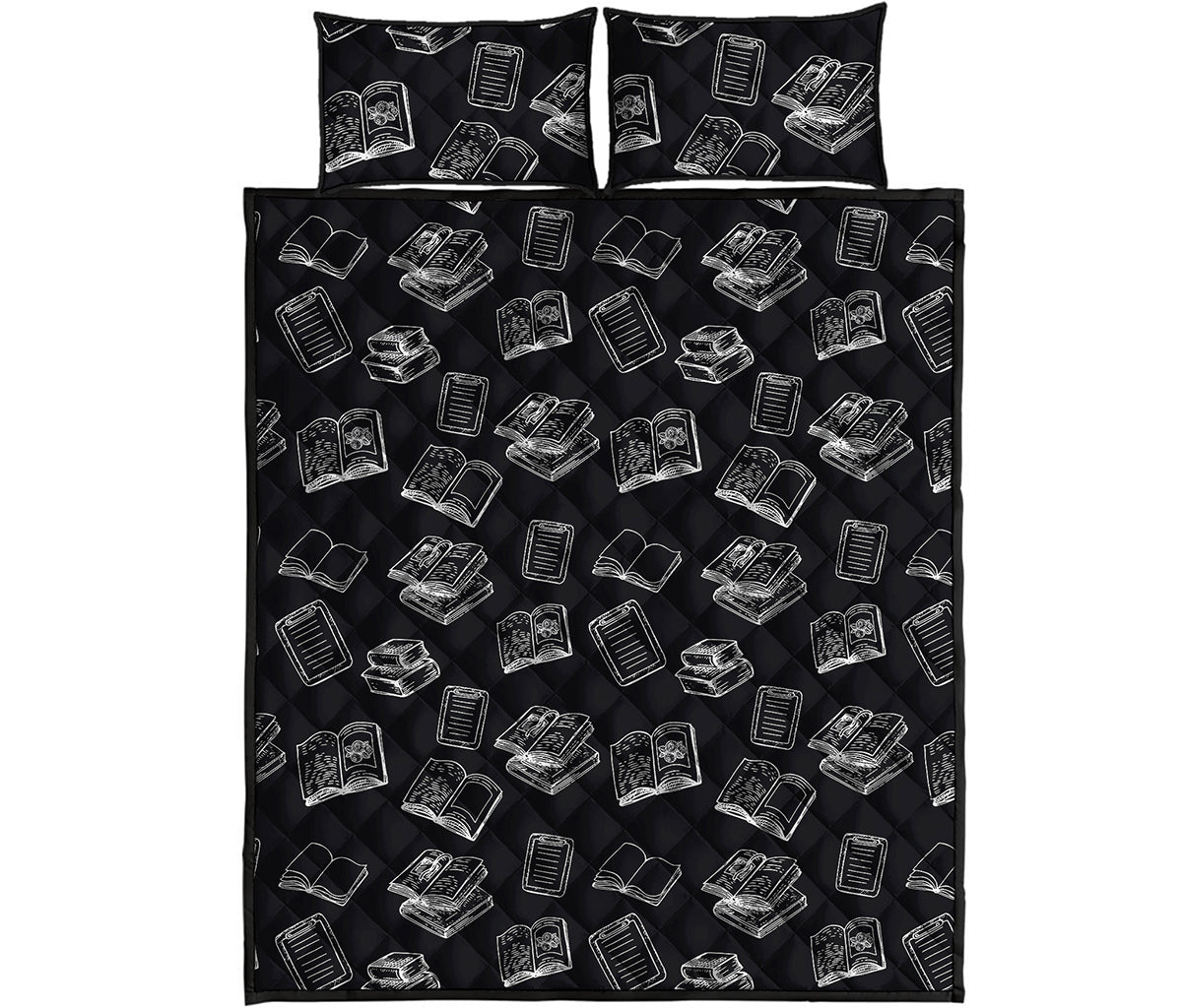 Black And White Books Pattern Print Quilt Bed Set