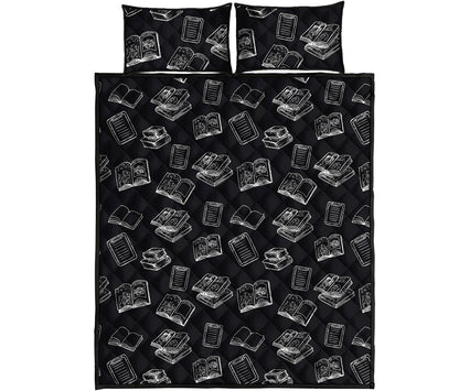 Black And White Books Pattern Print Quilt Bed Set