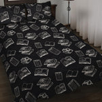 Black And White Books Pattern Print Quilt Bed Set