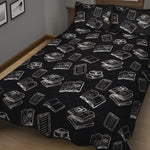 Black And White Books Pattern Print Quilt Bed Set