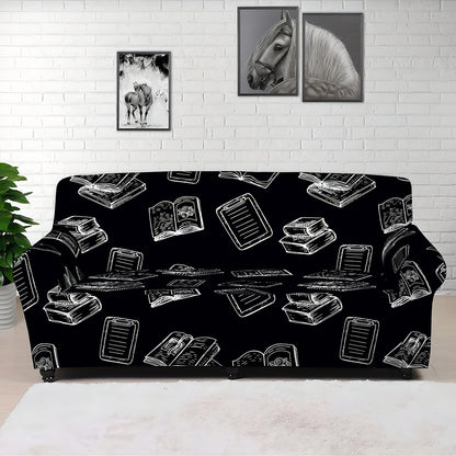 Black And White Books Pattern Print Sofa Cover