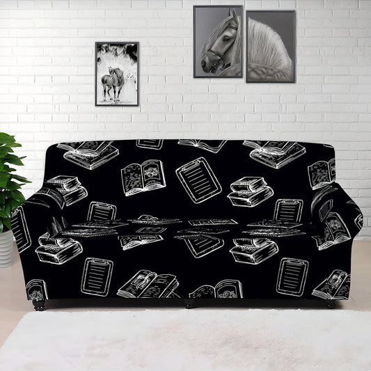 Black And White Books Pattern Print Sofa Cover