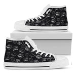 Black And White Books Pattern Print White High Top Shoes