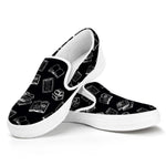 Black And White Books Pattern Print White Slip On Shoes