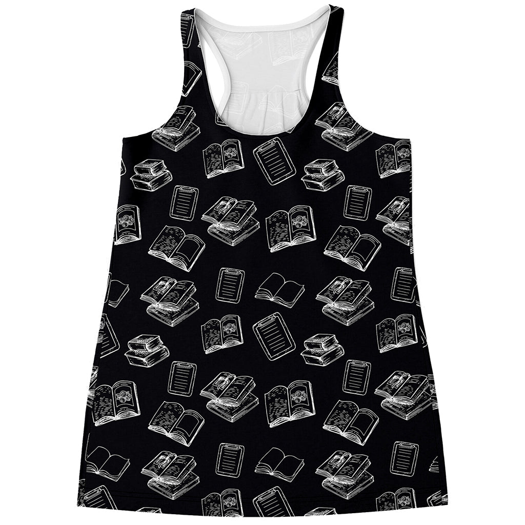 Black And White Books Pattern Print Women's Racerback Tank Top