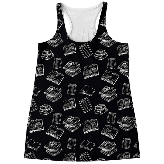 Black And White Books Pattern Print Women's Racerback Tank Top