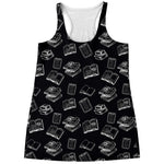 Black And White Books Pattern Print Women's Racerback Tank Top