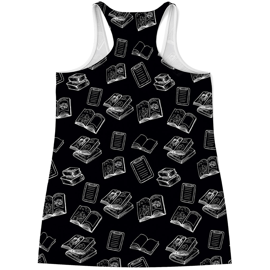 Black And White Books Pattern Print Women's Racerback Tank Top
