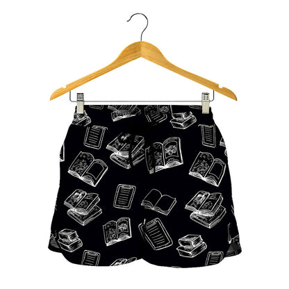 Black And White Books Pattern Print Women's Shorts
