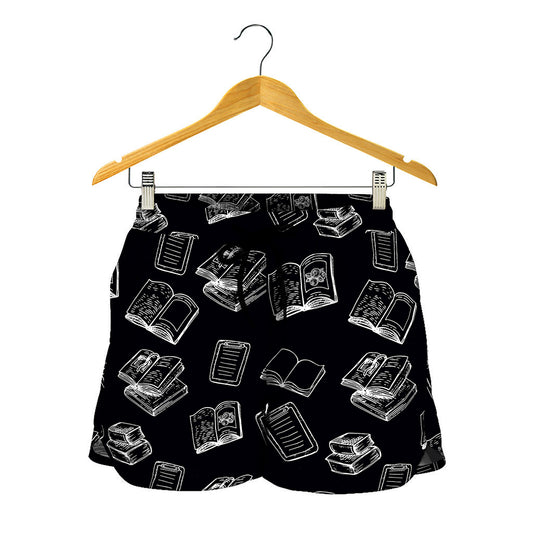 Black And White Books Pattern Print Women's Shorts